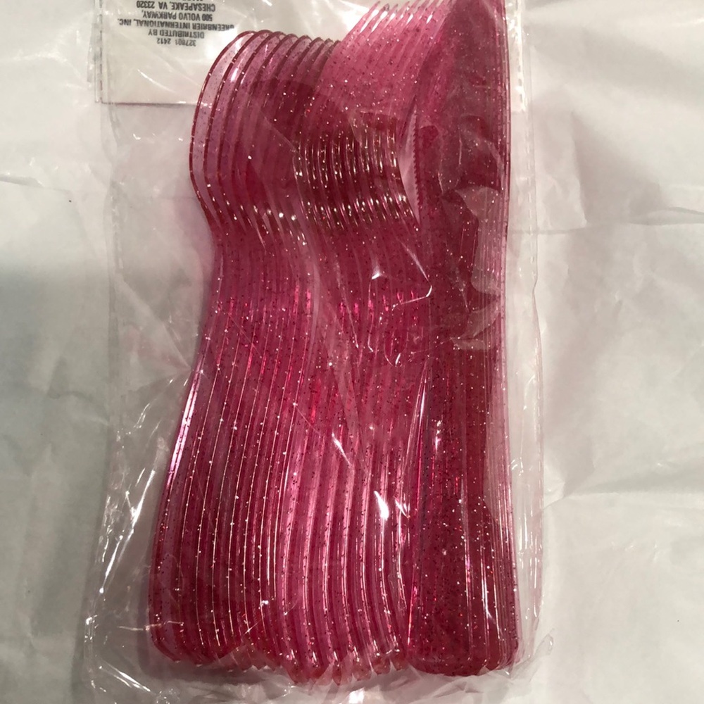 24 piece glittery pink plastic fork knives and spoon cutlery set